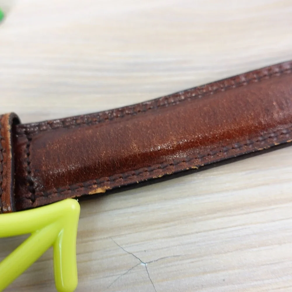 Classic Brown Leather Belt Mens 38 TRAFALGAR Gold Brass Buckle Veal Preppy Ivy